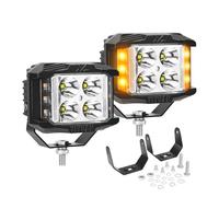 Willpower 2x Strobe LED Work Light Bar, 3 Sides Shooter 4 Inch 35W 3500LM LED Pod Lights Spotlight, 12V 24V Driving Fog Lamp for Car Offroad Boat Truck 4x4 SUV ATV Tractor Excavator, Amber White