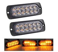 Willpower 4.3 Inch LED Strobe Warning Lights, Amber Yellow 12 LED Safety Emergency Flashing Light Construction Hazard Beacon Light Bar For Car Truck Van Off Road Vehicle Boat Surface Mount (2pcs)