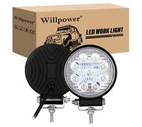 Willpower 4 Inch 27W LED Work Light 12V 24V Spot for Truck Car Van 4X4 | 2PCS Round Off Road Driving Light Pods, 6000K White, IP67 Waterproof, Fog Lamp for ATV Boat Quad Pickup Tractor Vehicle