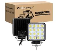 Willpower 4 Inch 48W LED Work Light 12V 24V Flood for Truck Car Van 4X4 | 2PCS Square Off Road Driving Light, 6000K White, IP67 Waterproof, Fog Lamp for Boat Tractor Vehicle ATV UTV SUV Pickup Quad