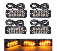 Willpower 4pcs 4.3 Inch LED Strobe Warning Lights, Amber Yellow 12 LED Safety Emergency Flashing Light Construction Hazard Beacon LED Light Bar for Car Truck Van Off Road Vehicle Boat Surface Mount