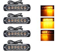 Willpower 4pcs 4.3 Inch LED Strobe Warning Lights, Amber Yellow 6 LED Safety Emergency Flashing Light Construction Hazard Beacon LED Light Bar For Car Truck Van Off Road Vehicle Boat Surface Mount