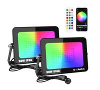 Willpower 50W Smart RGB LED Floodlight Outdoor Garden Remote APP Control | 2X 5,000LM LED Flood Lights, Color Changing, DIY Scenes, Timing, IP66 Waterproof, Uplight for Party Stage Patio, UK Plug