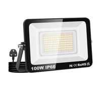Willpower Outdoor LED Floodlights 100W 10000LM, Flood Lights with Plug, LED Security Lights 3000K Warm White Job Site Work Lamp IP66 Waterproof for Garden Garage Yard Lawn Court Workshop Patio