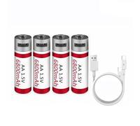 WILLQ Rechargeable Lithium AA Batteries 6800mAh USB Constant Output 1.5V 2 Hour Fast Charge with USB Cable 1000+ Cycles Double A Battery,4pcs 1.5V6.8Ah