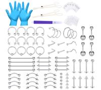 WillTen 100PCS Piercing Kits for All Piercings, 12G 14G 16G Piercing Needles Tools for Nose Septum Belly Button Lip Tongue Cartilage Ear Tragus Helix Piercing with Jewelries Clamps Tool Kit