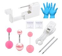 WillTen 10Pcs Piercing Kit: Belly Button Kit with Gun, Extra 13G & 14G Needles & 316L SS Bars for Nose, Nipple & Tongue Piercing