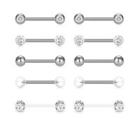 WillTen 10Pcs Tongue Bars Nipple Bars Tongue Bar Piercing, 14G Tongue Bars Metal Nipple Bars Surgical Steel, Nipple Piercing Jewellery Tongue Piercing Jewellery for Women, Mix Style Nipple Bar