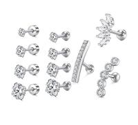 WillTen 11pcs 16G Cartilage Stud Earrings 316L Stainless Steel Silver Helix Tragus Daith Earrings Body Ear Piercing Jewelry 6mm, 11PCS-Silver