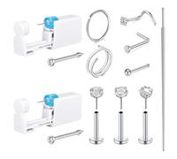 WillTen 13Pcs Nose Piercing Kit Nose Ring Piercing Gun Silver, Disposable Nostril Piercings Kit with Rings Hoops Studs Self Nostril Piercings Gun Kits at Home Piercer Tool