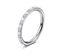 WillTen 16G Nose Ring Hoop Silver,8mm CZ Opal Nose Septum Ring Surgical Steel Hinged Clicker Segment Nose Rings Cartilage Helix Tragus Rook Piercing Jewellery for Women