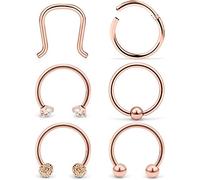 WillTen 16G Septum Clicker Ring Stainless Steel Septum Piercing Jewellery Horseshoe Nose Rings Helix Hoop Earrings Cartilage Piercing 8mm Women Men Rose gold