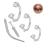 WillTen 16G Septum Piercing Jewellery Septum Ring, Double Gem Horseshoe Nose Ring Horse Shoe Piercing, Stainless Steel Cartilage Helix Tragus Earring Hoops Labret Lip Piercing Jewelry Silver