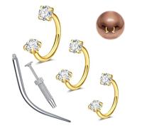 WillTen 16G Septum Piercing Jewellery Septum Ring, Double Gem Horseshoe Nose Ring Horse Shoe Piercing, Stainless Steel Cartilage Helix Tragus Earring Hoops Labret Lip Piercing Jewelry Gold