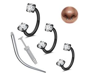 WillTen 16G Septum Piercing Jewellery Septum Ring, Double Gem Horseshoe Nose Ring Horse Shoe Piercing, Stainless Steel Cartilage Helix Tragus Earring Hoops Labret Lip Piercing Jewelry Black