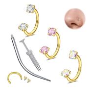WillTen 18G Septum Piercing Jewellery Septum Ring, Double Gem Horseshoe Nose Ring Horse Shoe Piercing, Stainless Steel Cartilage Helix Tragus Earring Hoops Labret Lip Piercing Jewelry Gold