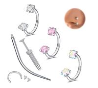 WillTen 18G Septum Piercing Jewellery Septum Ring, Double Gem Horseshoe Nose Ring Horse Shoe Piercing, Stainless Steel Cartilage Helix Tragus Earring Hoops Labret Lip Piercing Jewelry Silver