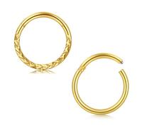WillTen 2PCS Nose Ring Hoop Surgical Steel, 16G 10mm Hinged Nose Septum Ring Gold Clicker Segment Nose Rings Cartilage Helix Tragus Rook Piercing Jewellery for Women