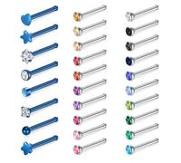 WillTen 30Pcs Straight Nose Studs Blue, 20G Nose Ring Stud Straight or L Shaped Stainless Steel Small Nose Studs Pin, Tiny Nose Piercing Jewelry Silver Bone Screws Nose Stud for Women