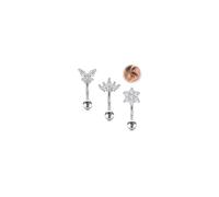 WillTen 3Pcs Rook Piercing Jewelry Vertical Labret Jewelry Silver, Stainless Steel Eyebrow Piercing Curved Barbell Lip Bars, Clear CZ Butterfly Flower Rook Daith Vertical Helix for Women Men