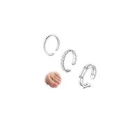 WillTen 3Pcs Toe Rings Silver Stainless Steel Toe Rings for Women, Flower Diamante Adjustable Bend Open Toe Ring Plain Thin CZ Toe Finger Tail Ring Summer Beach Toe Jewellery for Lady Women Men