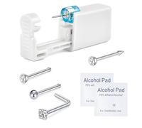 WillTen 6Pcs Nose Piercing Kit with Silver Nose Stud, 1Pack Nose Piercing Gun, Disposable Nose Piercing Kit with Straight L-Shape Nose Rings Stud White CZ Nose Piercings Gun Kit Tool