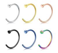 WillTen 6PCS Nose Ring Hoop Surgical Steel, 16G 10mm C Shape Nose Septum Ring, Nose Stud Piercing Jewellery for Women