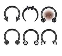 WillTen 6Pcs Septum Piercing Jewellery Horseshoe Nose Ring, 16G Stainless Steel Black Septum Ring Cartilage Helix Lip Circular Barbell Nose Piercing Jewelry for Women Men