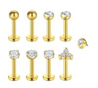 WillTen 8Pcs Tragus & Labret Piercing Jewelry - 16G Internal Thread Helix Stud & Lip Bar with Flat Back Earring