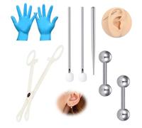 WillTen Cartilage Piercing Kit with Disposable 12G 14G 16G 18G Piercing Tool, Clamps, Taper, Stainless Steel Belly Button Bar, Septum Ring, Nipple Ring, Tongue Bar, Lip Stud for Replacement