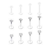 WillTen Clear Earrings Tragus Piercing Jewellery, Piercing Retainers Nose Labret Tragus Stud, Bioflex Plastic Helix Lip Piercing Jewellery Flat Back Tragus Earrings for School Work Surgery