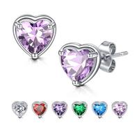 WillTen Heart Earrings Alexandrite Silver Studs Earrings for Women, 925 Sterling Silver Cubic Zirconia Birthstone Earrings Jewellery for Women