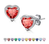 WillTen Heart Earrings Ruby Silver Studs Earrings for Women, 925 Sterling Silver Cubic Zirconia Birthstone Earrings Jewellery for Women
