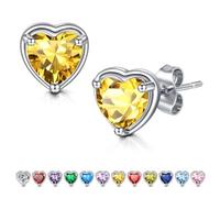 WillTen Heart Earrings Topaz Silver Studs Earrings for Women, 925 Sterling Silver Cubic Zirconia Birthstone Earrings Jewellery for Women