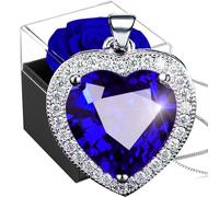 Willuck Preserved Real Rose with Ocean Heart Necklace,Forever Blue Rose with Women Heart Necklace,925 Sterling Silver Sapphire Pendant in Eternal Rosebox,Infinity Gift for Her On Christmas valentine