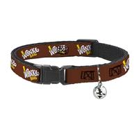 Willy Wonka and the Chocolate Factory Breakaway Cat Collar With Bell, Plastic Clip, Easy Adjustable, Willy Wonka and the Chocolate Factory Wonka Bar Logo, 8.5 to 12 Inches 0.5 Inch Wide