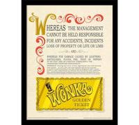 Willy Wonka & The Chocolate Factory Golden Ticket Framed Poster (40cm x 30cm) (Gold/Cream/Red)