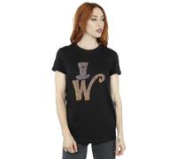 Willy Wonka Women's W Logo Hat Boyfriend Fit T-Shirt Black Small