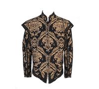 Willyacos Mens Tudor jacket Coat Tudor Elizabethan Period Noble King Colonial Pirate Costume Doublet with Removable Sleeves, Black, XXL