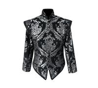 Willyacos Mens Tudor Jacket Coat Tudor Elizabethan Period Noble King Colonial Pirate Costume Doublet with Removable Sleeves, Black Sliver, XXL