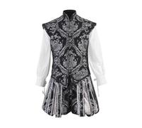 Willyacos Renaissance Tudor Costume - Men's Elizabethan Era Prince Tudor King Doublet & Vest with Pumpkin Pants (Black Silver, XL)
