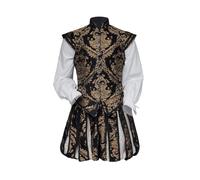 Willyacos Renaissance Tudor Costume - Men's Elizabethan Era Prince Tudor King Doublet & Vest with Pumpkin Pants, Black Golden, XXL