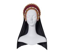 Willyacos Tudor French Hood Anne Boleyn Costume Headpiece Elizabethan Headwear Renaissance Tudor Hat Headdress Headband (Red, One size)