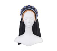 Willyacos Tudor French Hood Anne Boleyn Costume Headpiece Elizabethan Headwear Renaissance Tudor Hat Headdress Headband (Blue, One size)