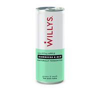 WILLY'S Apple Kombucha & Apple Cider Vinegar - Probiotics For Detox & Gut Health - Vegan & Gluten Free - 12 x 250ml Cans - Sustainable ACV