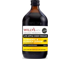 Willy's Live Eureka Apple Cider Vinegar with Turmeric & Honey 500ml | Raw, Organic & Unpasteurised with The Mother | Fermented Live Culture | Perfect for Sparkling Summer Drinks, Dressings & Marinades