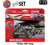 Willys MB Jeep 1/2ton 4x4 Utility 1:72 Model WWII kit Starter Set AIRFIX A55117A