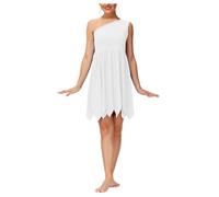 Wilma White One Shoulder Dress Sleeveless with Necklace Cavewoman Family Couple Costume Primitive Cartoon Characters Costume Funny Costumes for Adults