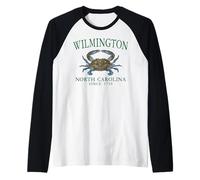 Wilmington North Carolina Crab Town Since 1739 Green Letters Raglan Baseball Tee