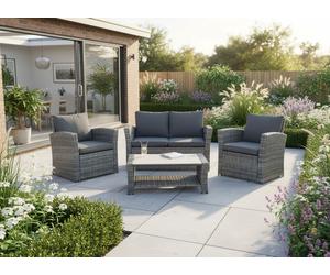WILMSLOW RATTAN GARDEN FURNITURE SET 4 PC CHAIRS SOFA TABLE OUTDOOR